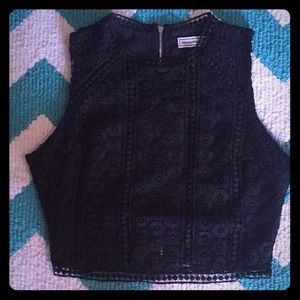 Lace not sheer zip up on back black crop top